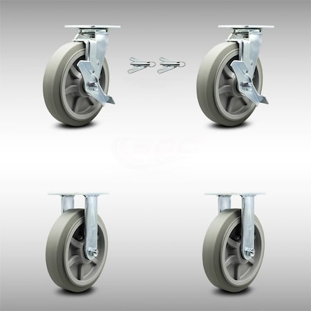 Service Caster 8 Inch Stainless Steel Thermoplastic Caster Set with 2 Brake/Swivel Lock 2 Rigid SCC-SS30S820-TPRBF-TLB-BSL-2-R-2